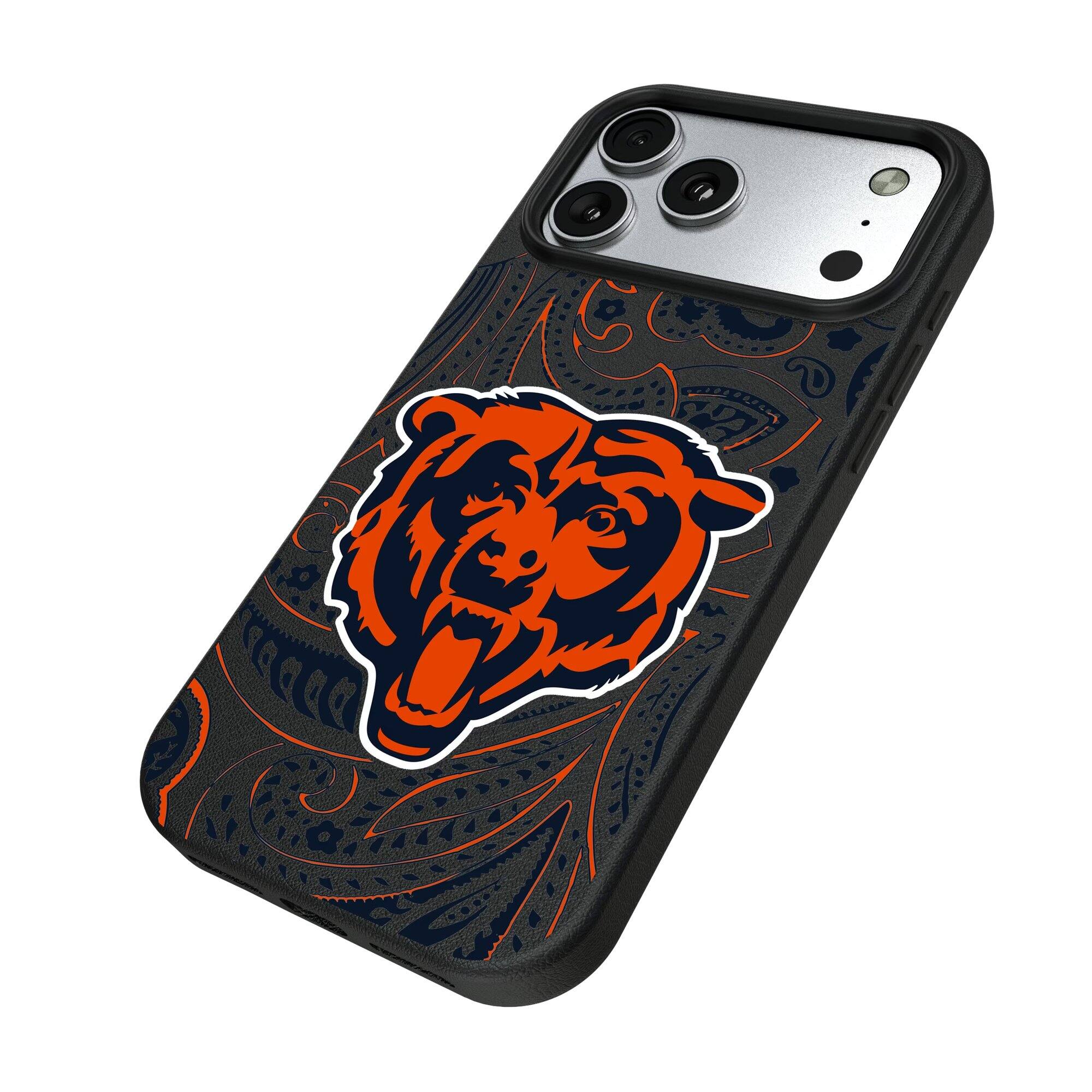 Alt View 1. Keyscaper - Chicago Bears Paisley iPhone Magnetic Bump Case - 15 Plus - Black.