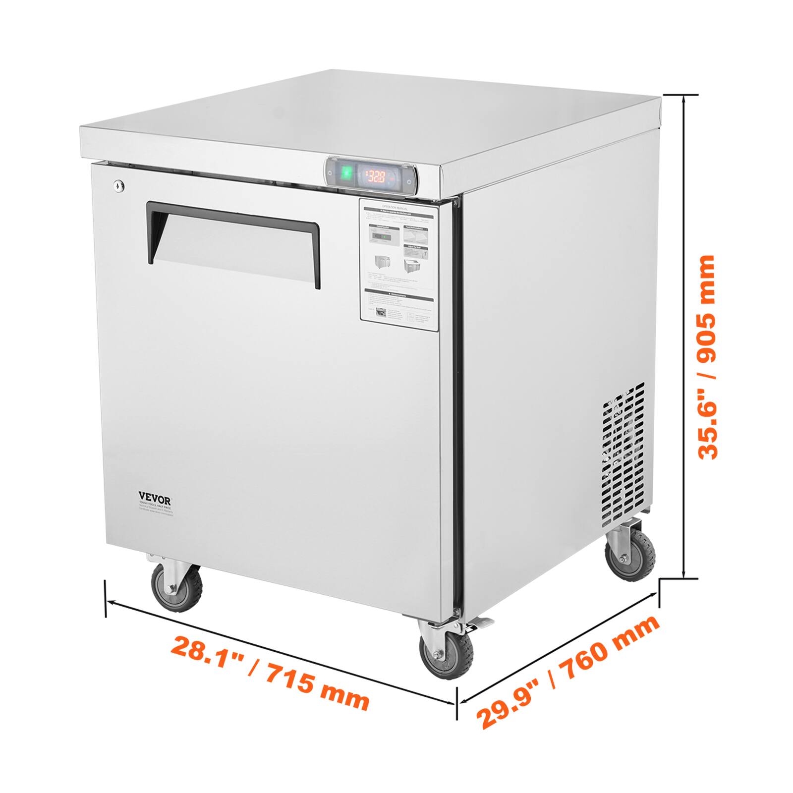 328 VEVOR  
35.6" / 905 mm  
28.1" / 715 mm  
29.9" / 760 mm