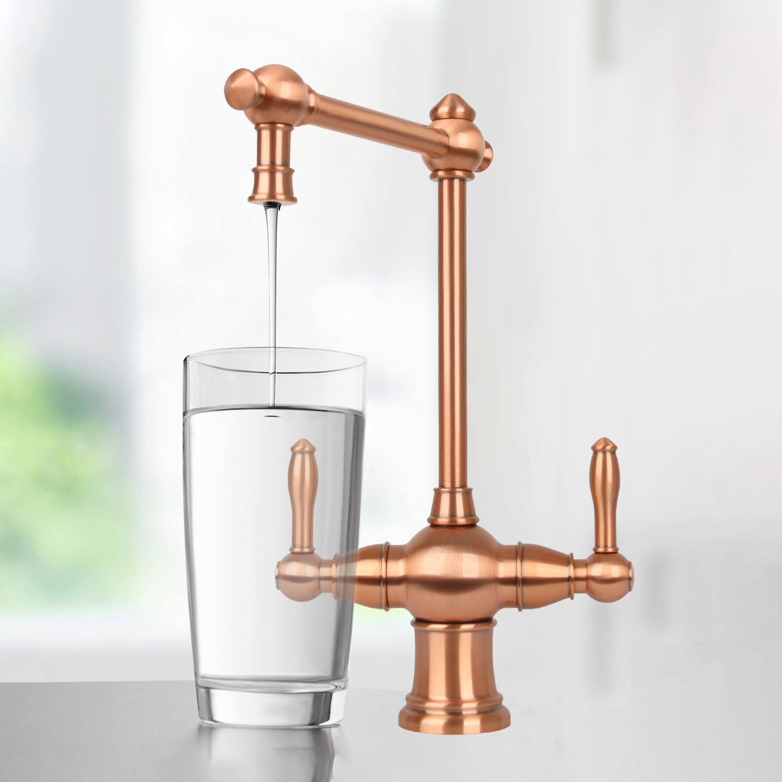 Alt View 3. Akicon - Akicon Solid Brass Two-Handles Widespread Kitchen Drinking Water Filter Faucet, Dual Lever Hot and Cold Water in Copper - Copper.