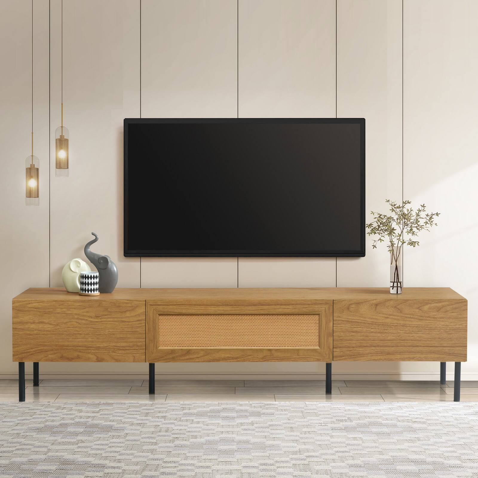 Alt View 1. Ecooso - TV Stand for TVs up to 80'' , Modern Farmhouse Media Console, Entertainment Center ，Metal Legs， for Living Room - Wood.