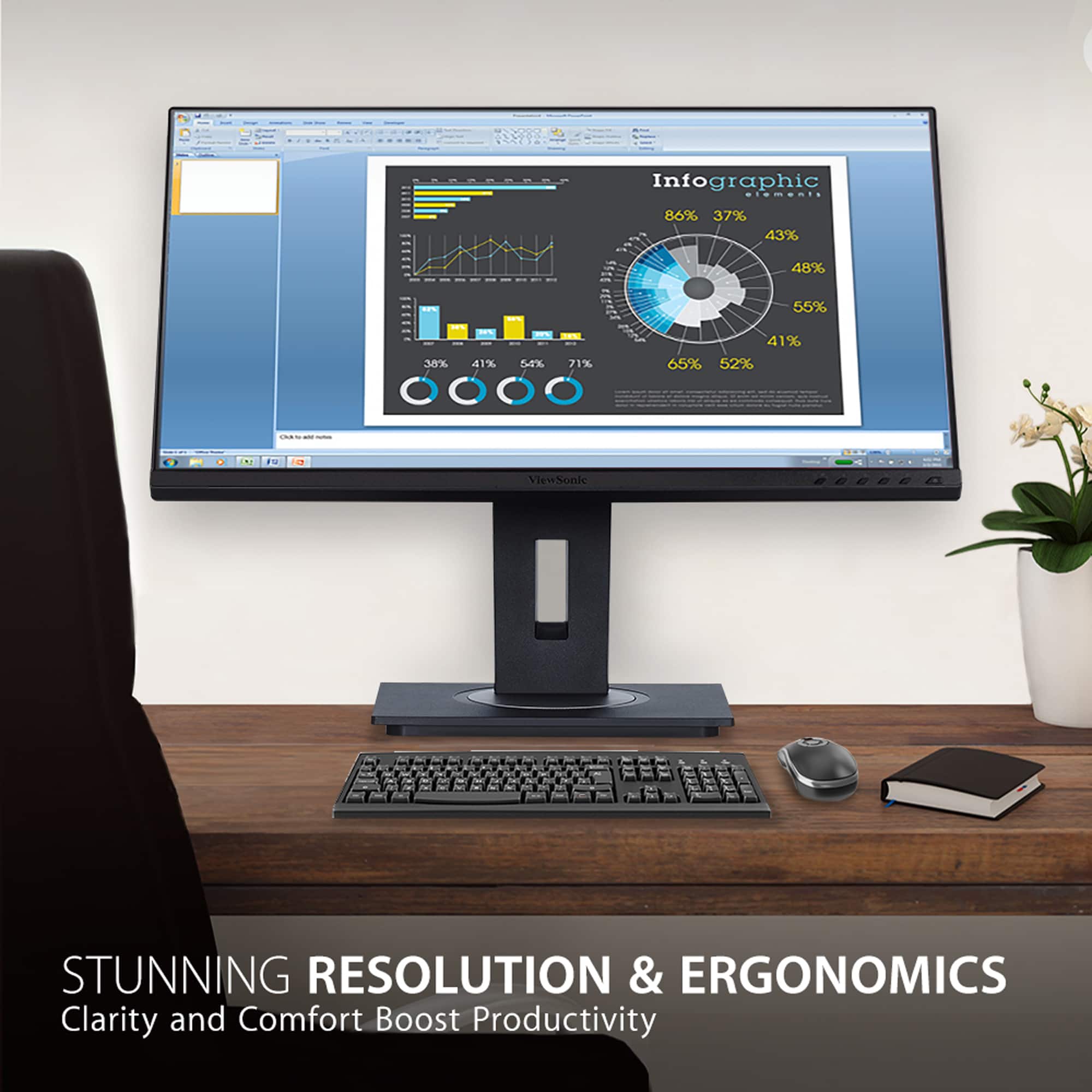 Stunning Resolution & Ergonomics: Clarity and Comfort Boost Productivity.