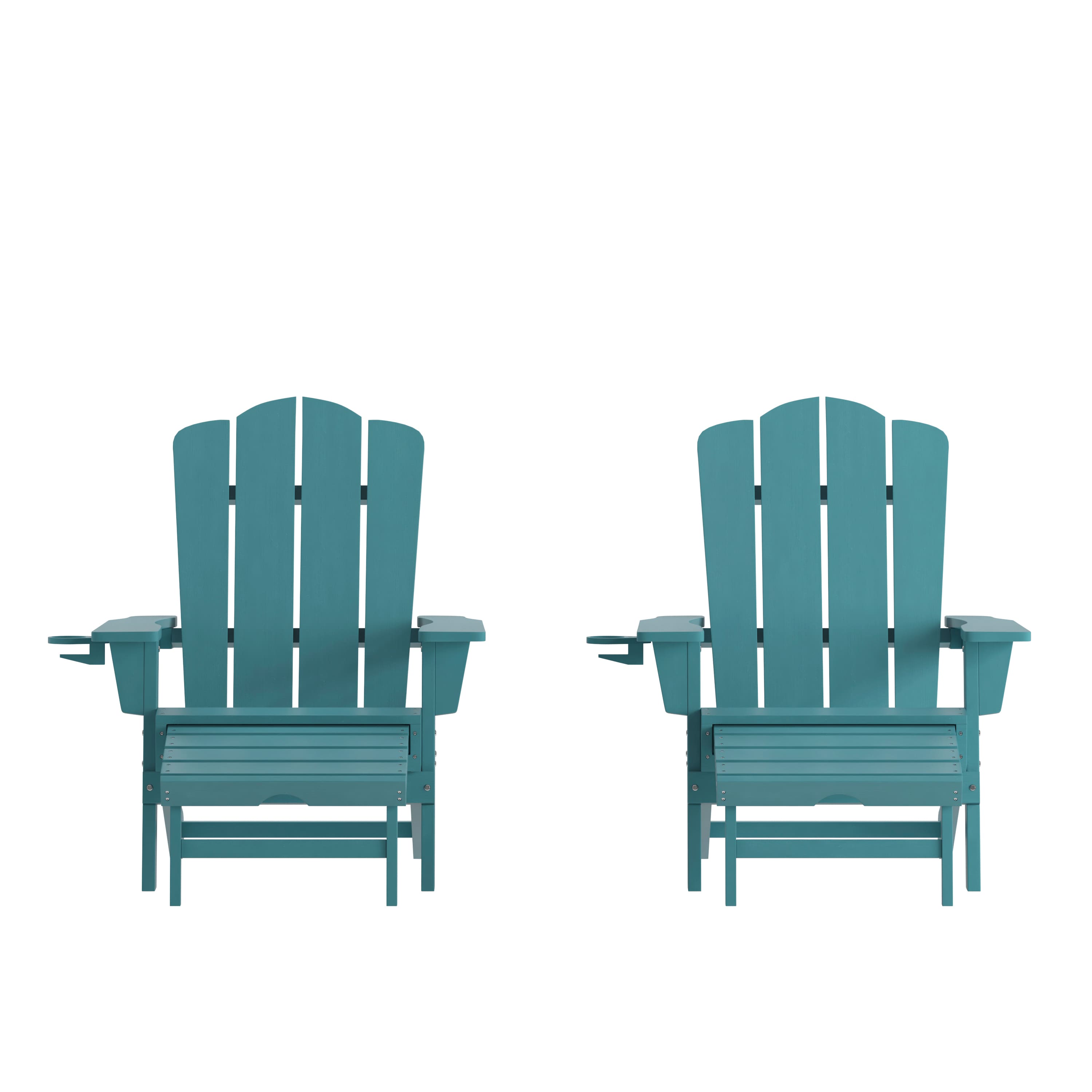 Emma + Oliver - Tiverton Set of 2 Adirondack Chairs with Cup Holders and Pull Out Ottoman, All-Weather HDPE Indoor/Outdoor Lounge Chairs - Blue price history on PriceWatchPro