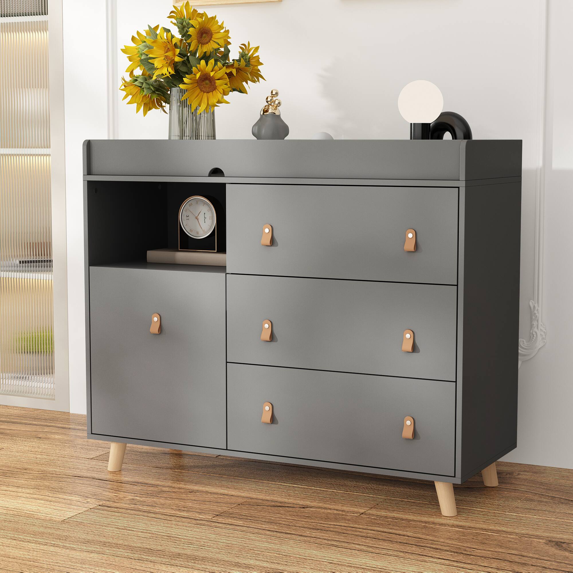 Alt View 1. FUFU & GAGA - FUFU&GAGA Steel - Frame Storage Bed: LED Lights, Multi - Drawer & Modern Style - Gray.