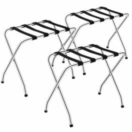 Costway - Set of 3 Folding Luggage Rack Chromed Metal Suitcase Holder Shelf for Home Hotel - Silver,Black