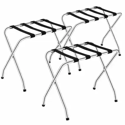 Front. Costway - Costway Set of 3 Folding Luggage Rack Chromed Metal Suitcase Holder Shelf for Home Hotel - Silver,Black.