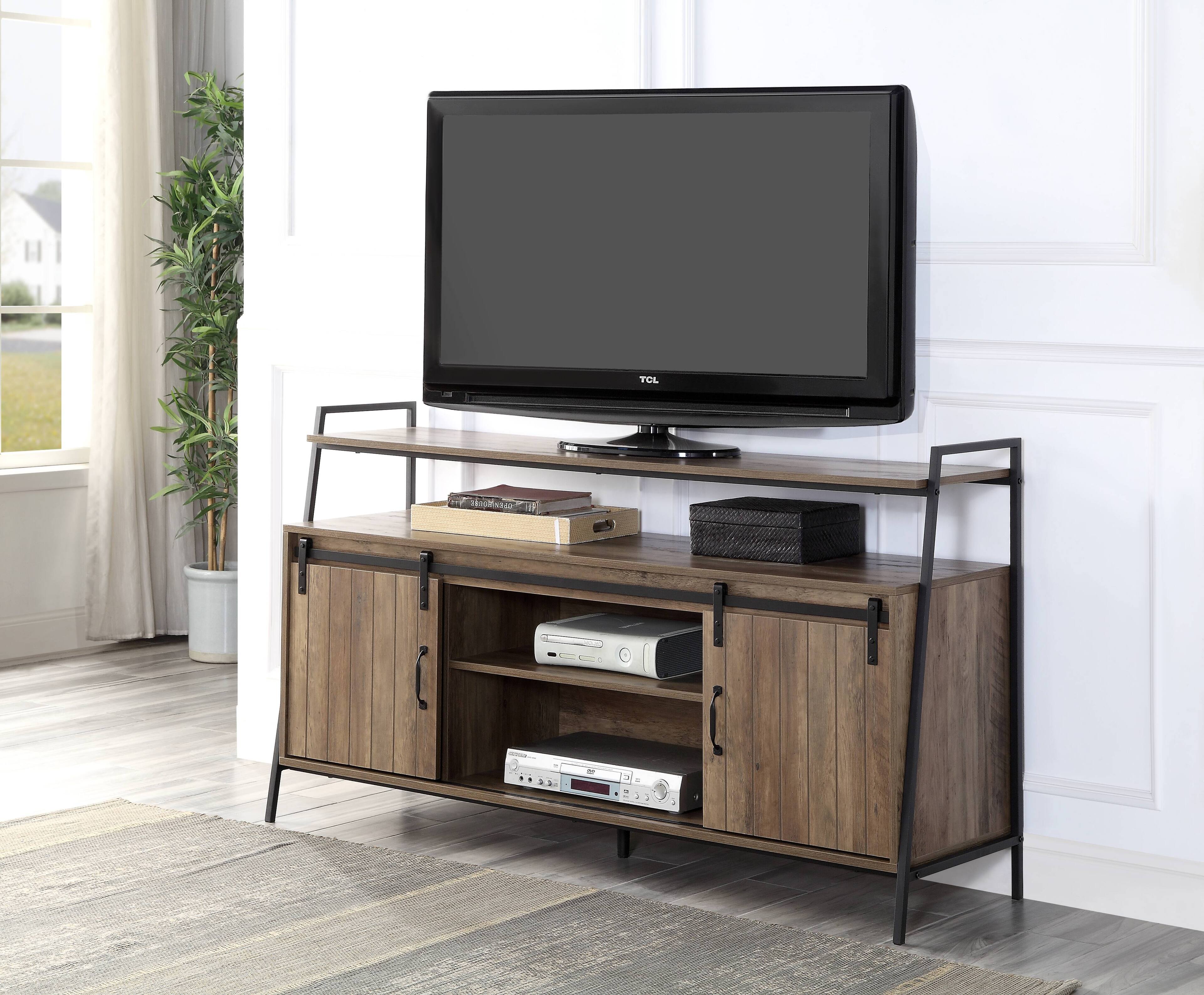 Alt View 2. APRILSOUL - Rashawn Rustic Oak and Black Finish TV Stand - Oak.