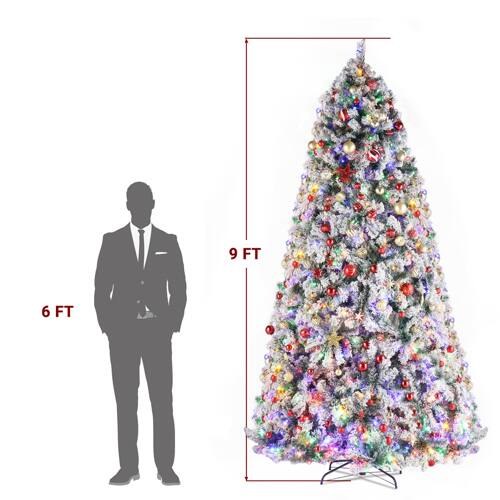 Alt View 1. Winado - 9 FT Pre-lit Artificial Christmas Tree Snow Flocked Auto-Spread with 900 LED Lights for Holiday Decoration - Snow Flocked Green.