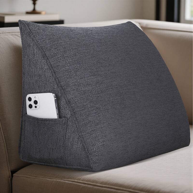 Alt View 1. wowmax - Triangular Wedge Pillow – Linen Backrest for Bed, Couch & Reading (Grey, 23inch) - Grey.