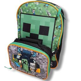 Minecraft - Green Backpack for School with Rectangular Lunch Bag, for Boys - Assorted Pre-Pack