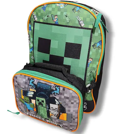 Front. Minecraft - Minecraft Green Backpack for School with Rectangular Lunch Bag, for Boys - Assorted Pre-Pack.