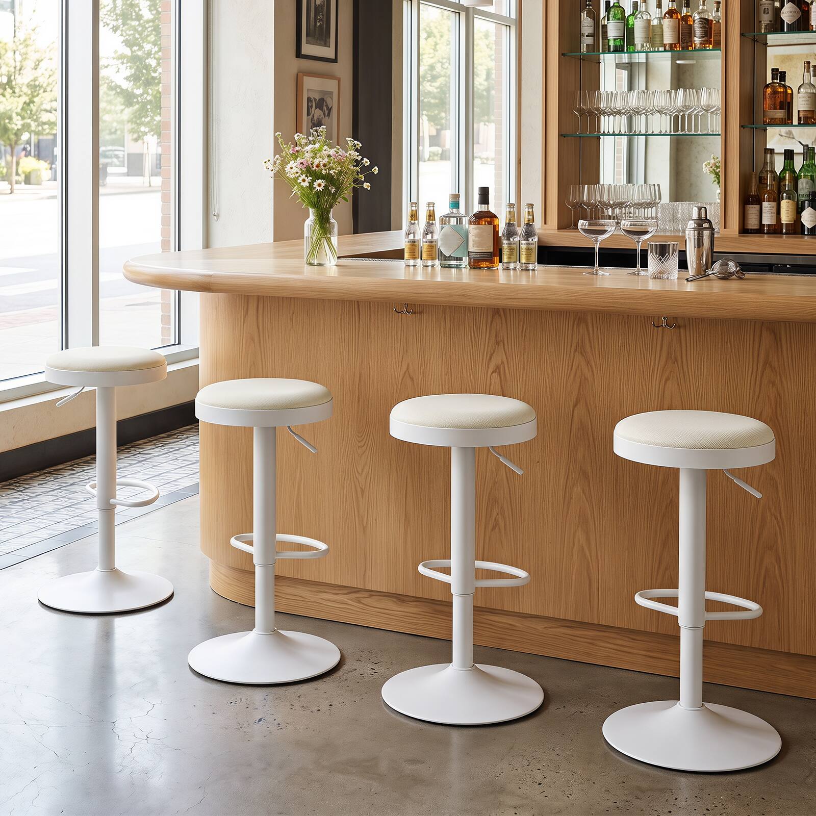 Alt View 4. Costway - Costway Bar Stools Set of 2, Kitchen Bar Stools with Height Adjustment, Swivel Function - White.
