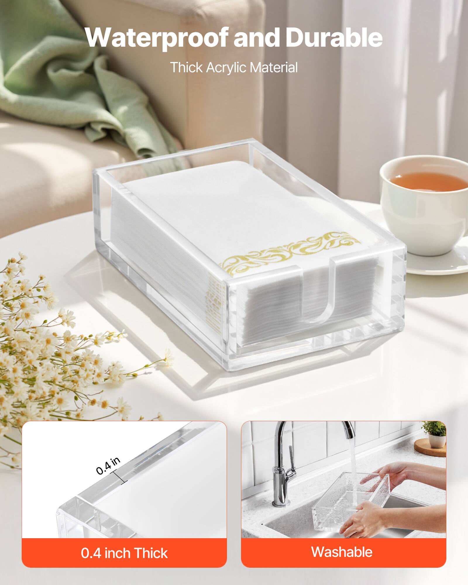 Waterproof and Durable  
Thick Acrylic Material  

0.4 inch Thick  

Washable
