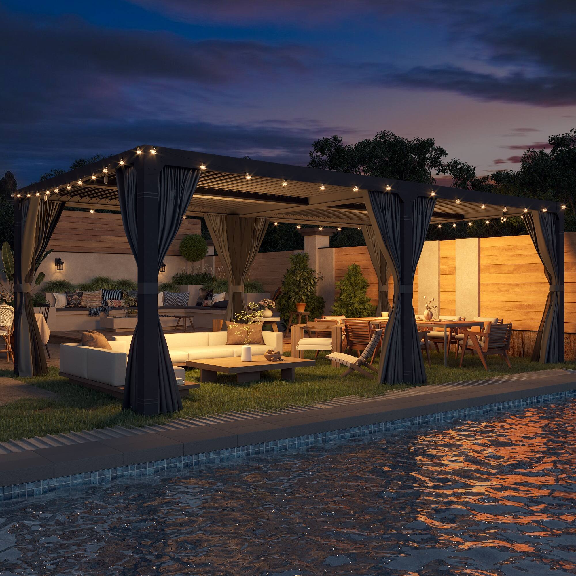 Angle. U-HOMY - 12'x24' Louvered Pergola with Adjustable Roof – Outdoor Hardtop Gazebo for Decks, Gardens & Backyards - Black.