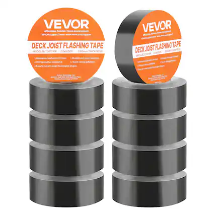VEVOR
Affordable. Reliable Home Improvement.
VEVOR Support Center www.vevor.com/support
DECK JOIST FLASHING TAPE
MODEL:BJT501510P
2.0inX50ft
0.65mm THICKNESS
- Waterproof and anti-corrosion
- Strong weather resistance
- Easy to cut and adapt to complex shapes
- Durable and wear-resistant
- Super strong adhesion
Address: Sanmen Technology Ltd., Inc.
Rancho Cucamonga, CA 91730
Made in China