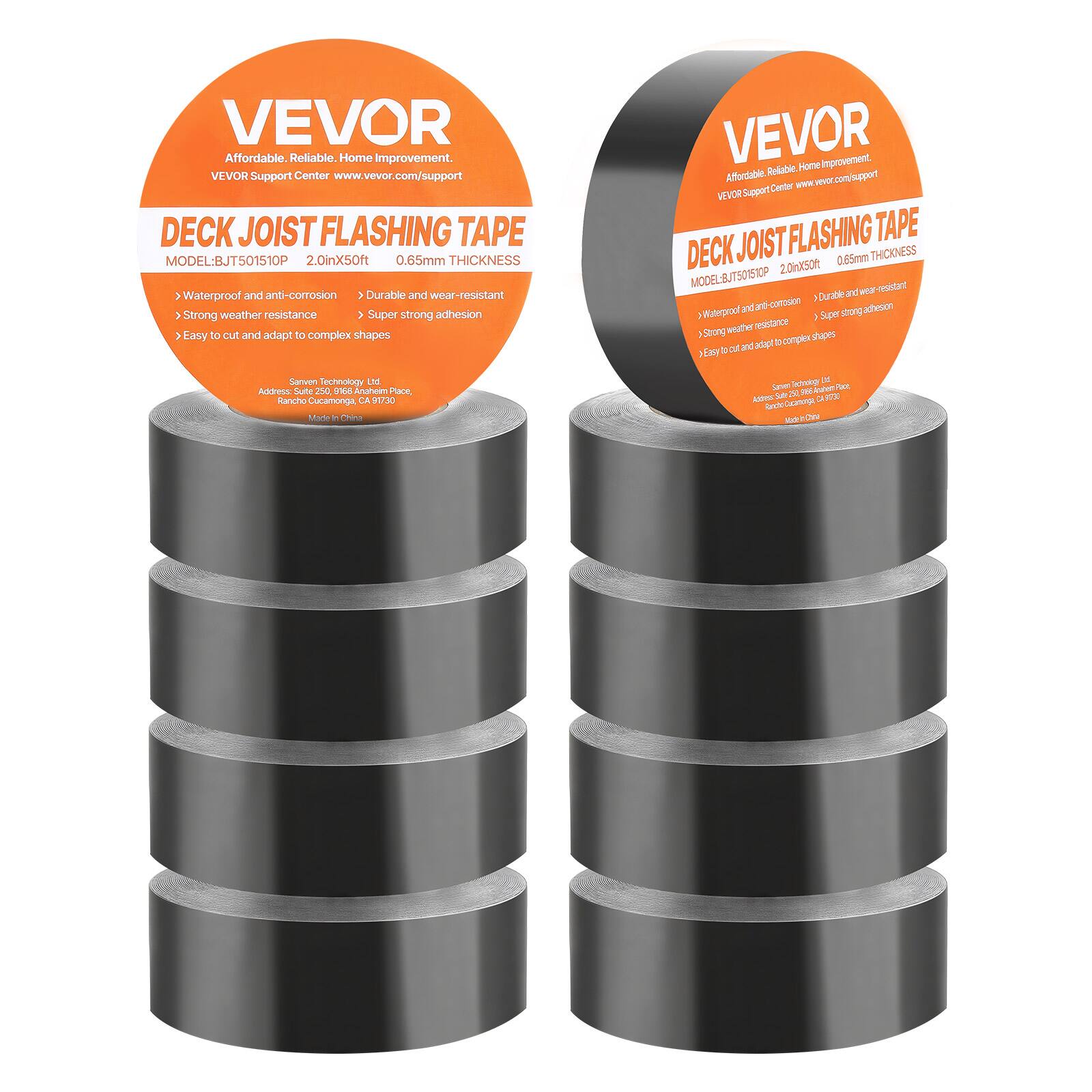 VEVOR - Deck Joist Tape, 2 inch x 50 ft, 10 Pack, Weather-Resistant Waterproof Flashing Butyl Joist Tape for Decking - Black
