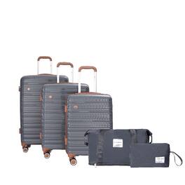 Ropilly - 5 Piece Luggage Set Polypropylene Hardshell Suitcase with TSA Lock and Spinner Wheels Dark Grey - Dark Gray
