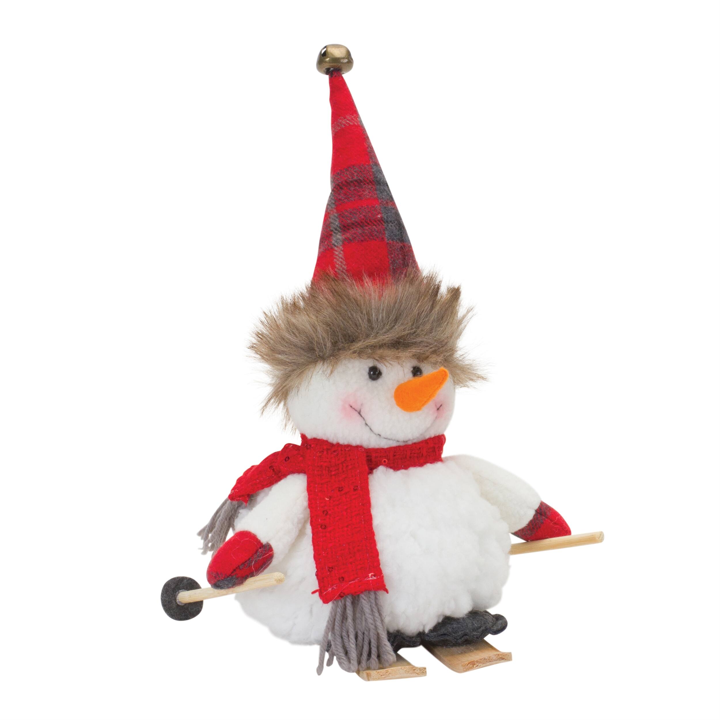 Angle. BreeBe - Plush Winter Sport Snowman Shelf Sitter (Set of 2) - White, Red.