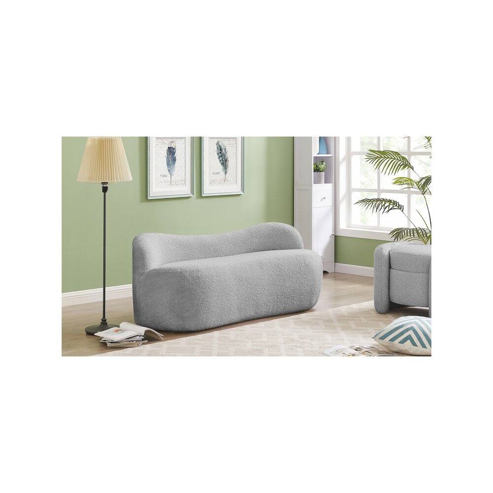Alt View 1. Meridian Furniture - Flair Grey Boucle Fabric Bench - Grey.