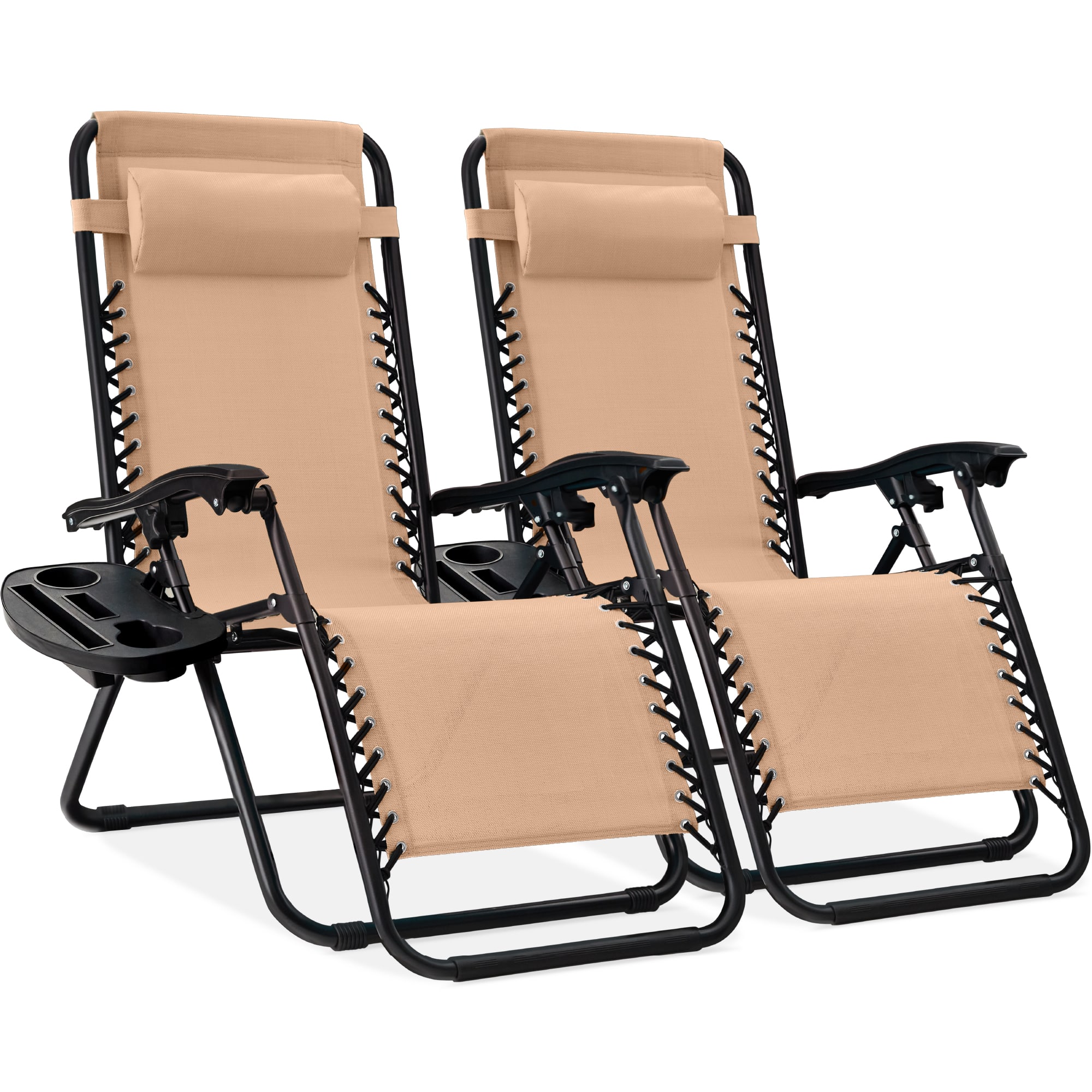 Front. Best Choice Products - Best Choice Products Set of 2 Zero Gravity Lounge Chair Recliners for Patio, Pool w/ Cup Holder Tray - Beige - Beige.