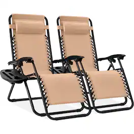 Best Choice Products - Set of 2 Zero Gravity Lounge Chair Recliners for Patio, Pool w/ Cup Holder Tray - Beige