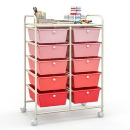 Pefilos - 10-Drawer Rolling Storage Cart- Craft Organizers and Storage, Multipurpose Organizer Cart for Home, Office, School - Pink