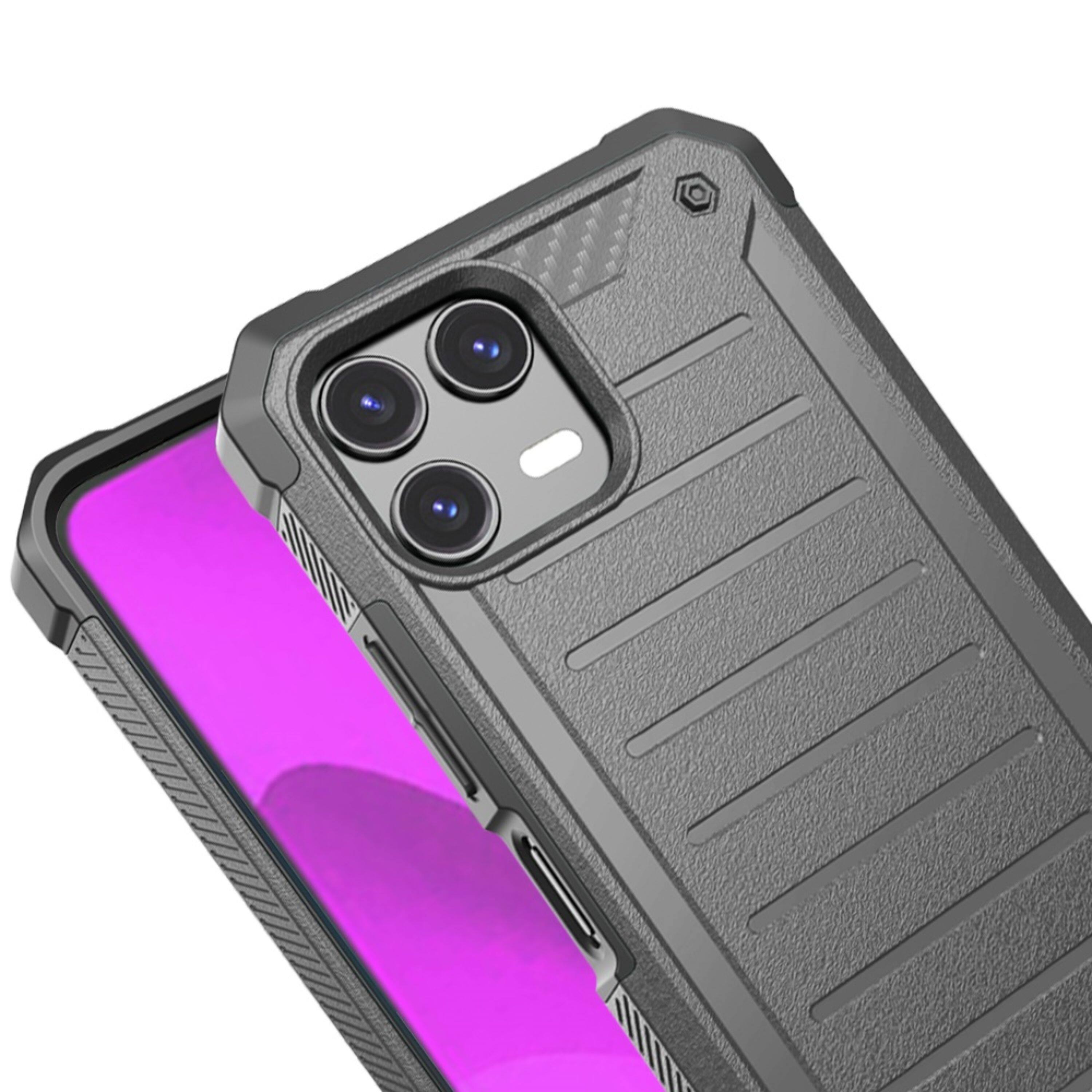 Angle. Kitcheniva - Rugged Shock Resistant Case With Tempered Glass For Revvl 8 Pro Version Charcoal Grey - Grey.