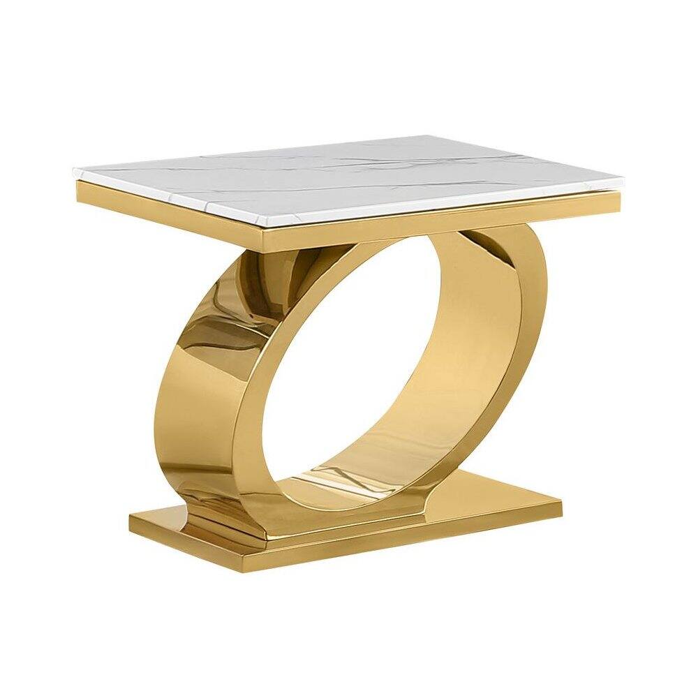 Front. Best Quality Furniture - White marble top end table with gold color base - White.