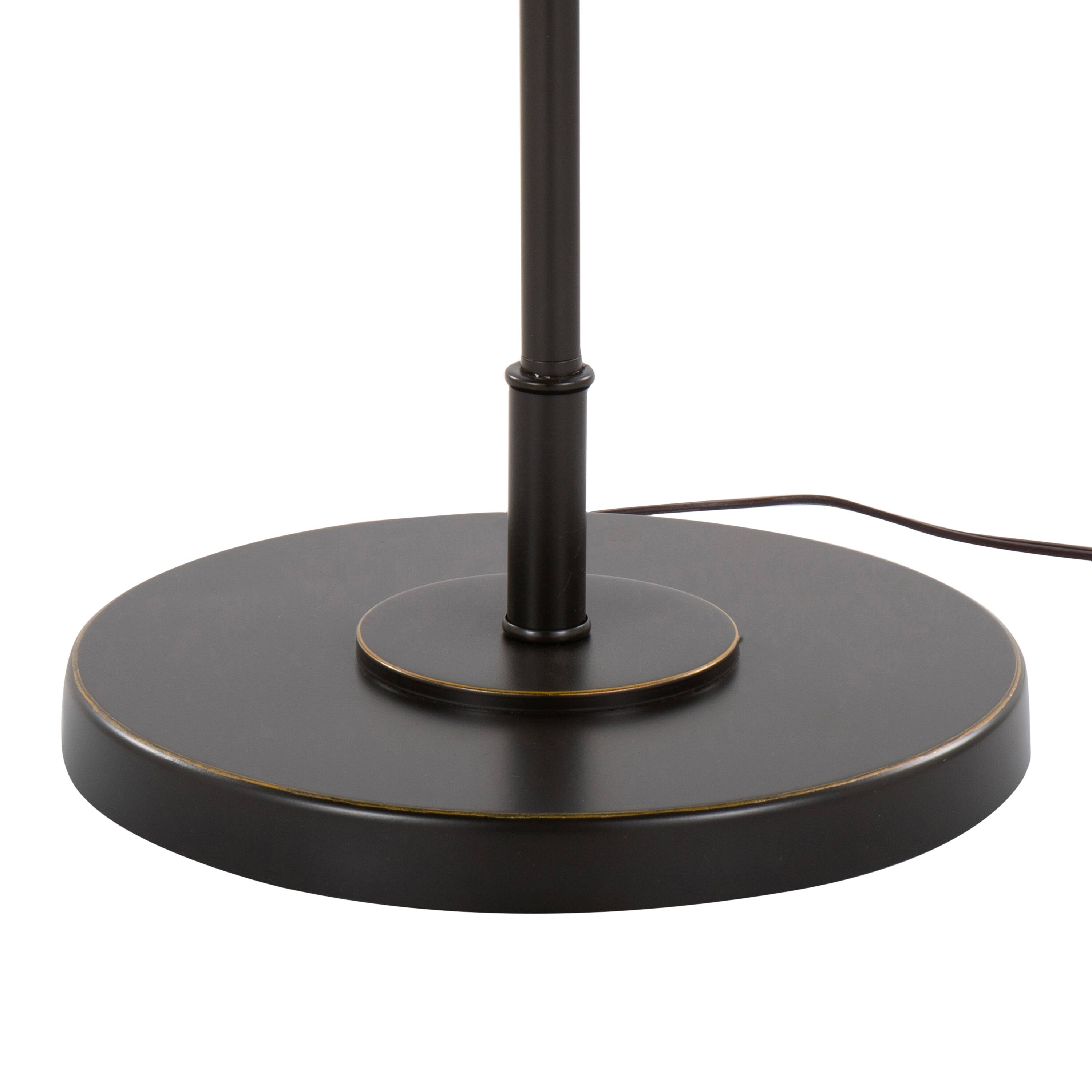 Left. Loheer - Loheer Contemporary Metal Floor Lamp Oil Rubbed Bronze Beige Linen Shade Tall Standing Light - Bronze.