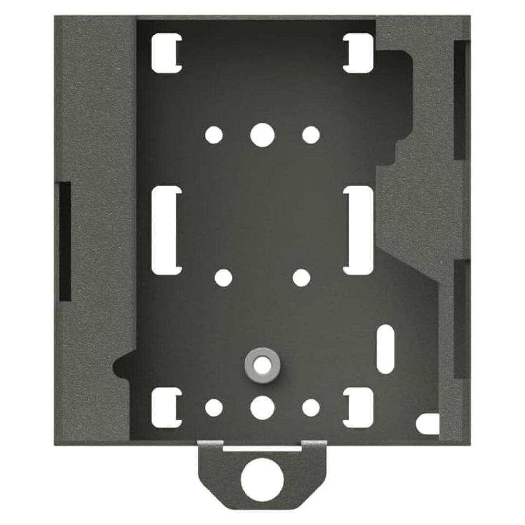 The image shows a metal bracket with various cutouts and holes. There is no text on the image.
