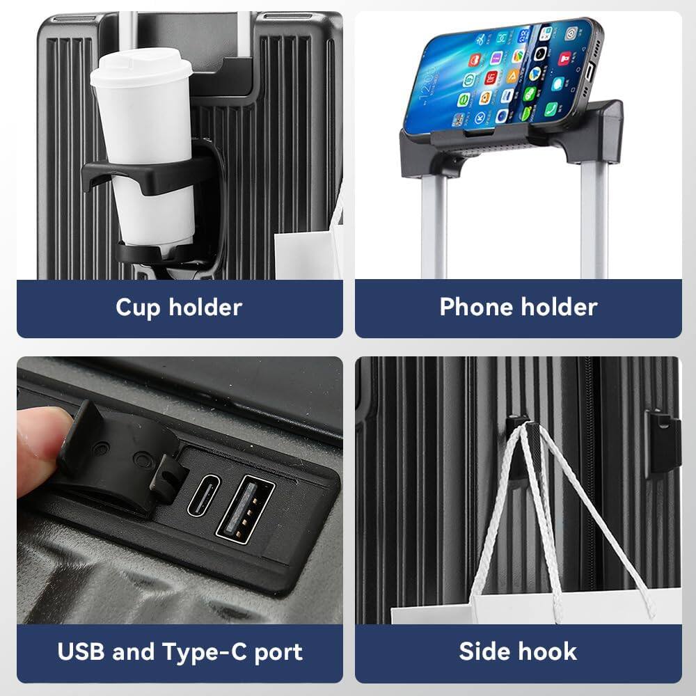 Cup holder  
Phone holder  
USB and Type-C port  
Side hook