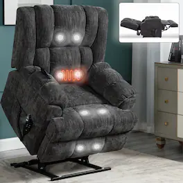 GOODSILO - Electric Power Lift Recliner Chair with Dual Motor, Massage & Heat, Infinite Position, Heavy Duty, Up to 350 LBS - Gray