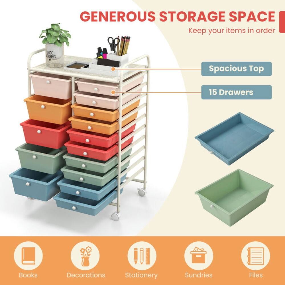 GENEROUS STORAGE SPACE  
Keep your items in order  

GOOD MORNING  

Spacious Top  
15 Drawers  

Books  
Decorations  
Stationery  
Sundries  
Files