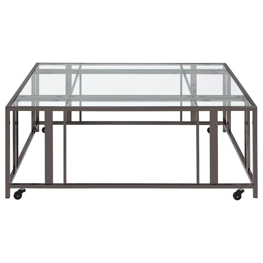 Alt View 2. Coaster Co. of America - Adri Square Glass Top Coffee Table with Casters Black Nickel - Black.