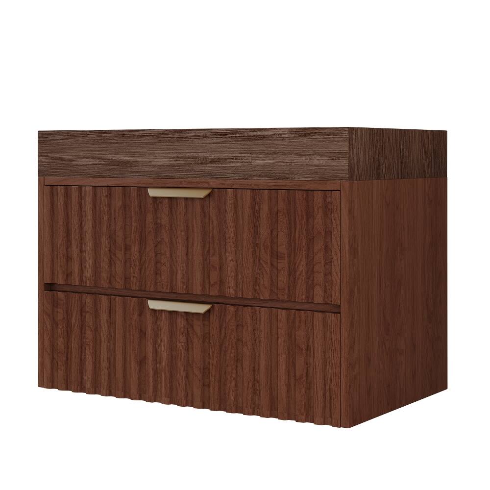 Alt View 4. Loheer - Loheer 30 inch floating bathroom vanity Walnut Wall Mounted Vanity with Sintered Stone Top - Walnut.