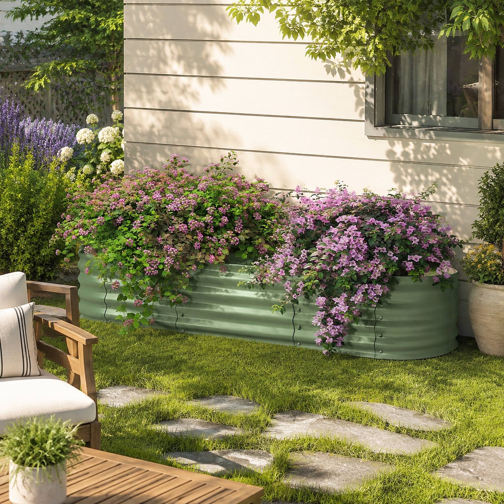 Alt View 2. RYHNUYNE - Galvanized Raised Garden Bed Kit 4.9' x 2' x 1' Metal Planter Box with Safety Edging for Vegetables Flowers Herbs - Green.