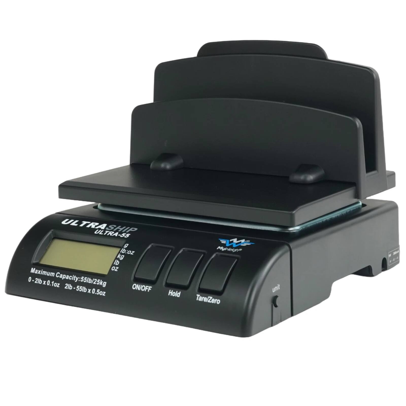 ULTRA SHIP ULTRA-55  
g lb oz kg  
Maximum Capacity: 55lb/25kg  
0-2lb x 0.1oz 2lb-55lb x 0.5oz  
ON/OFF Hold Tare/Zero unit