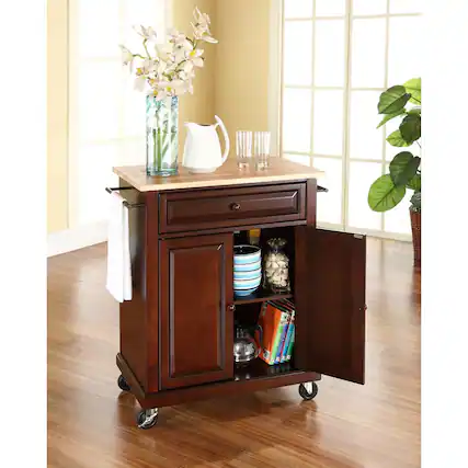 Front. Crosley Furniture - Compact Wood Top Kitchen Cart - Mahogany.