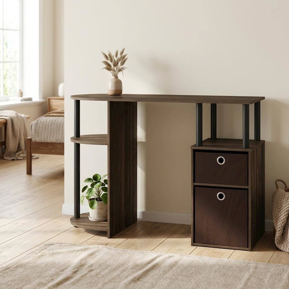 Left. BisonOffice - Columbia Walnut and Black Study Desk with Drawer Bins for Home Office - Columbia Walnut/Black/Dark Brown.