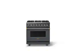 Viking - 36 in. Wide 6 Burner Pro 5 Series 5.6 Cu. Ft. Freestanding Sealed DF Convection Range - Cast Black w. Brushed Brass Trim - Cast Black