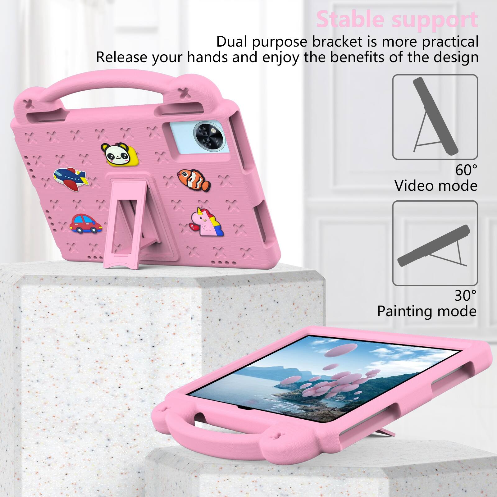 Stable support  
Dual purpose bracket is more practical  
Release your hands and enjoy the benefits of the design  

60° Video mode  
30° Painting mode