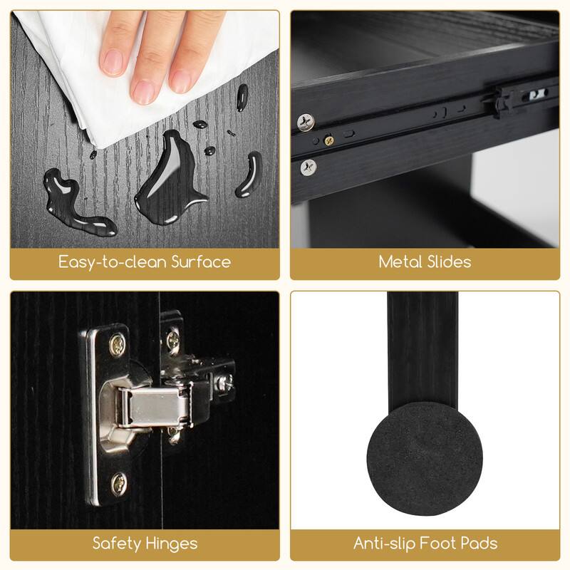 Easy-to-clean Surface  
Metal Slides  
Safety Hinges  
Anti-slip Foot Pads