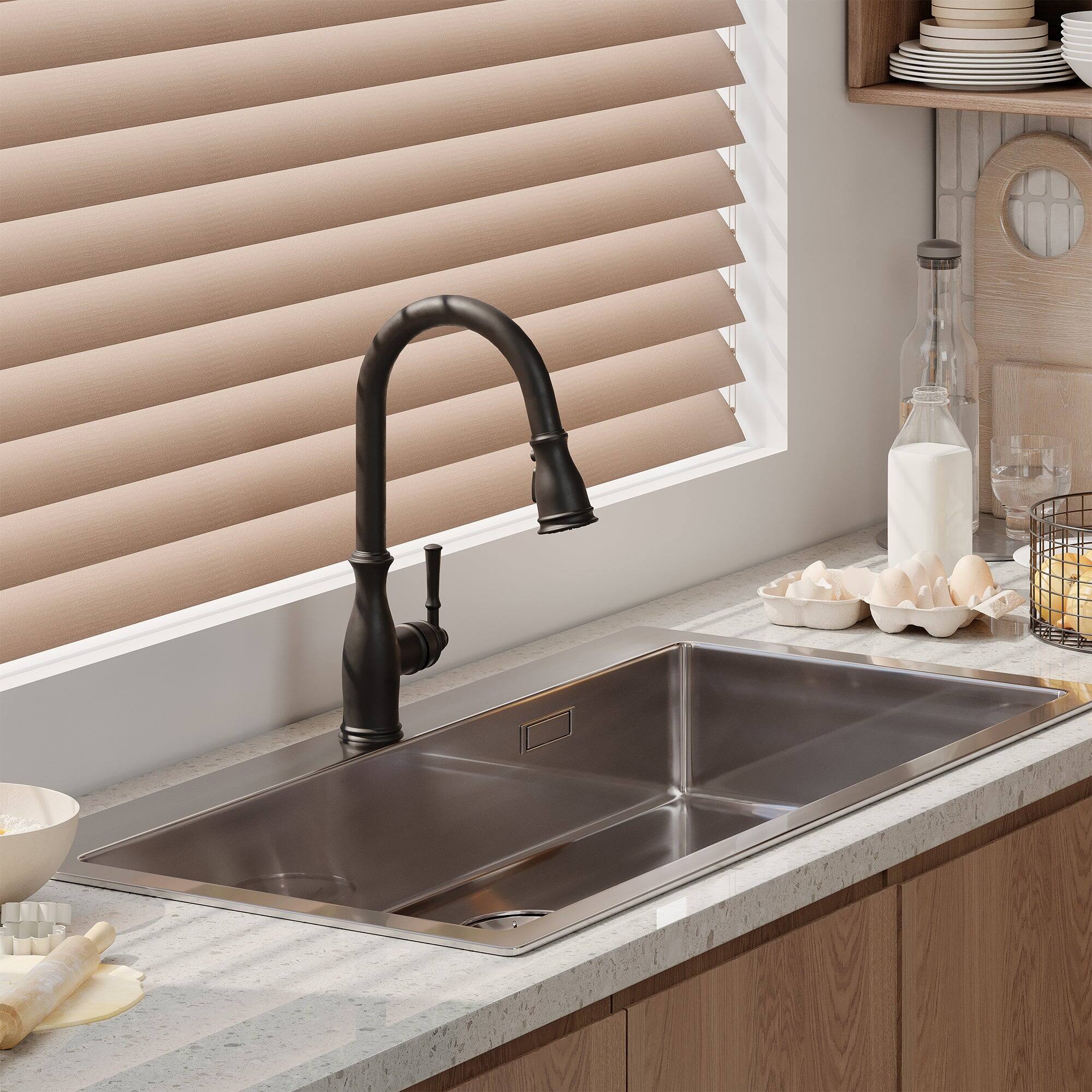 Alt View 3. Boyel Living - 3-Spray Patterns Single Handle Pull Down Sprayer Kitchen Faucet with Deck Plate and Ceramic Cartridge in Matte Black - Matte Black.