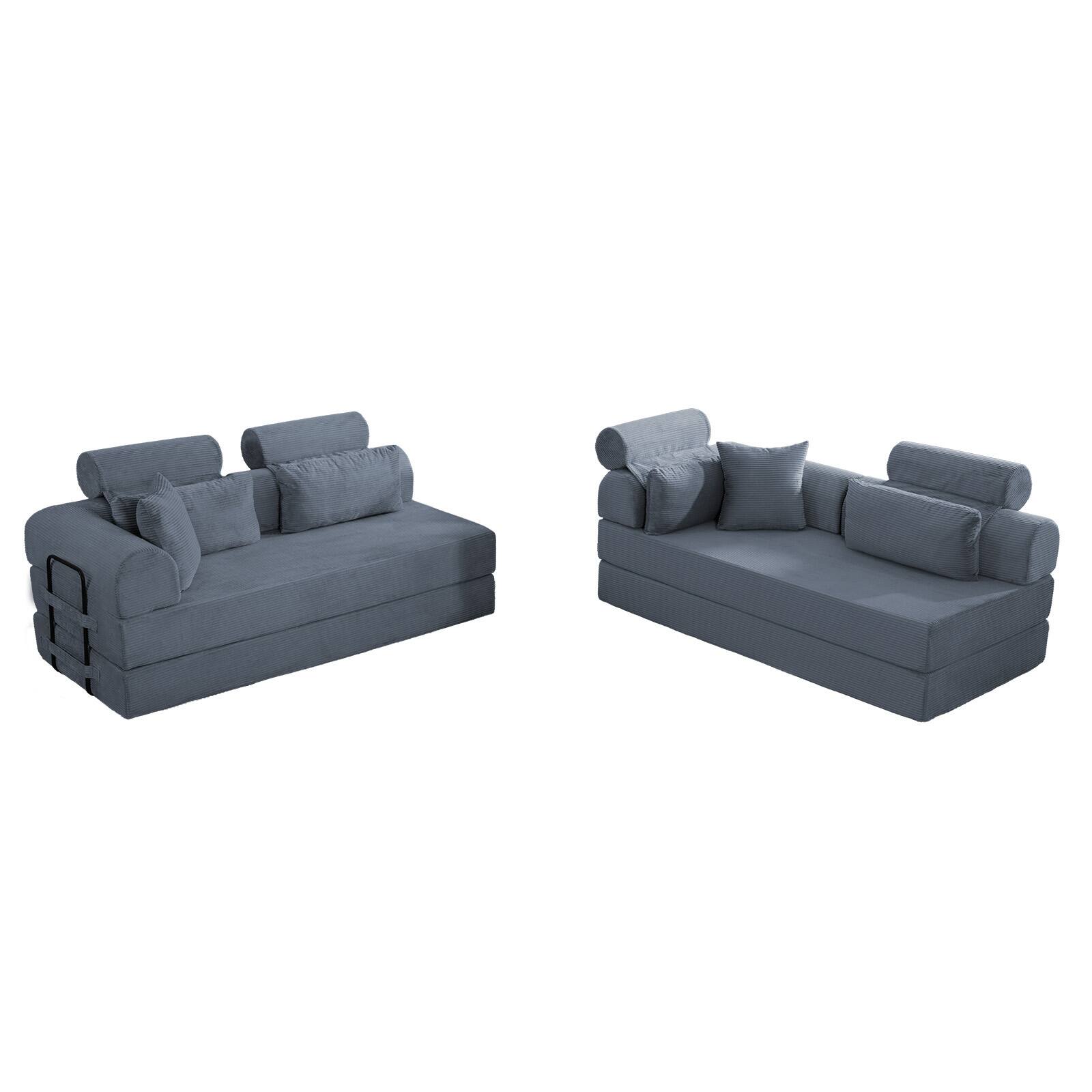 Alt View 1. Anysun - L-Shape Corduroy Modular Sectional Sofa - Minimalist Compressed Design, Unfolds into Bed, Space-Efficient - Dark Grey.