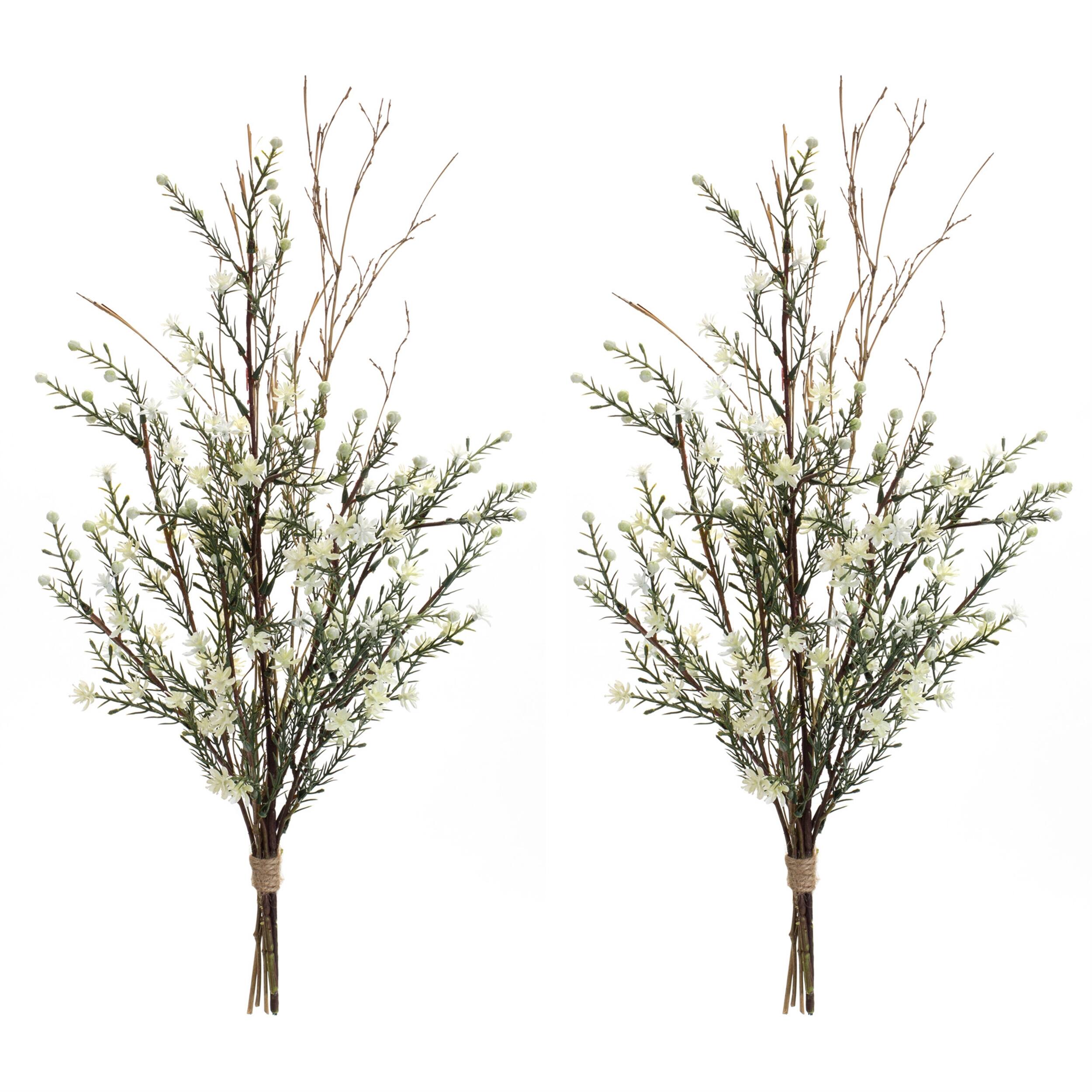 Left. BreeBe - Leptospermum Floral Swag (Set of 2) - green, white.