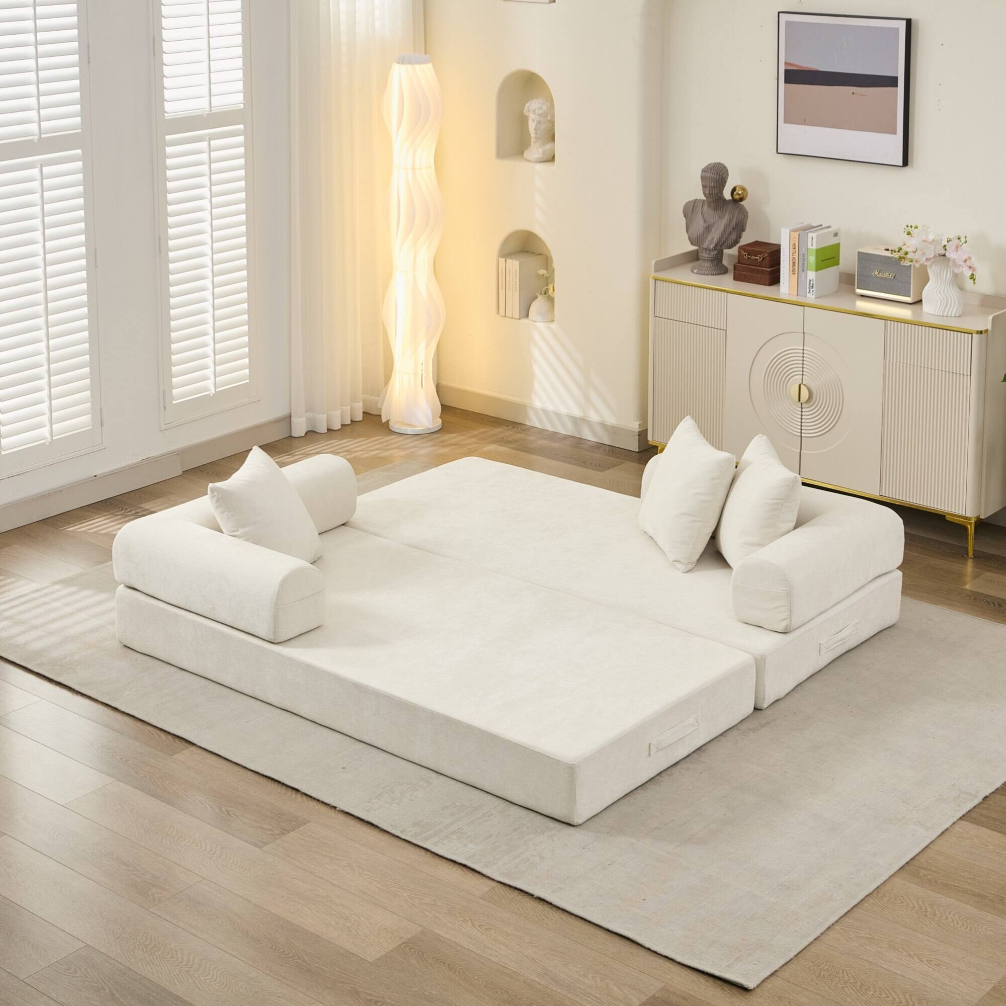 Alt View 1. GOODSILO - Convertible Folding Floor Sofa Bed with Armrests for Living Room, Bedroom, and Studio Lounging - Beige.