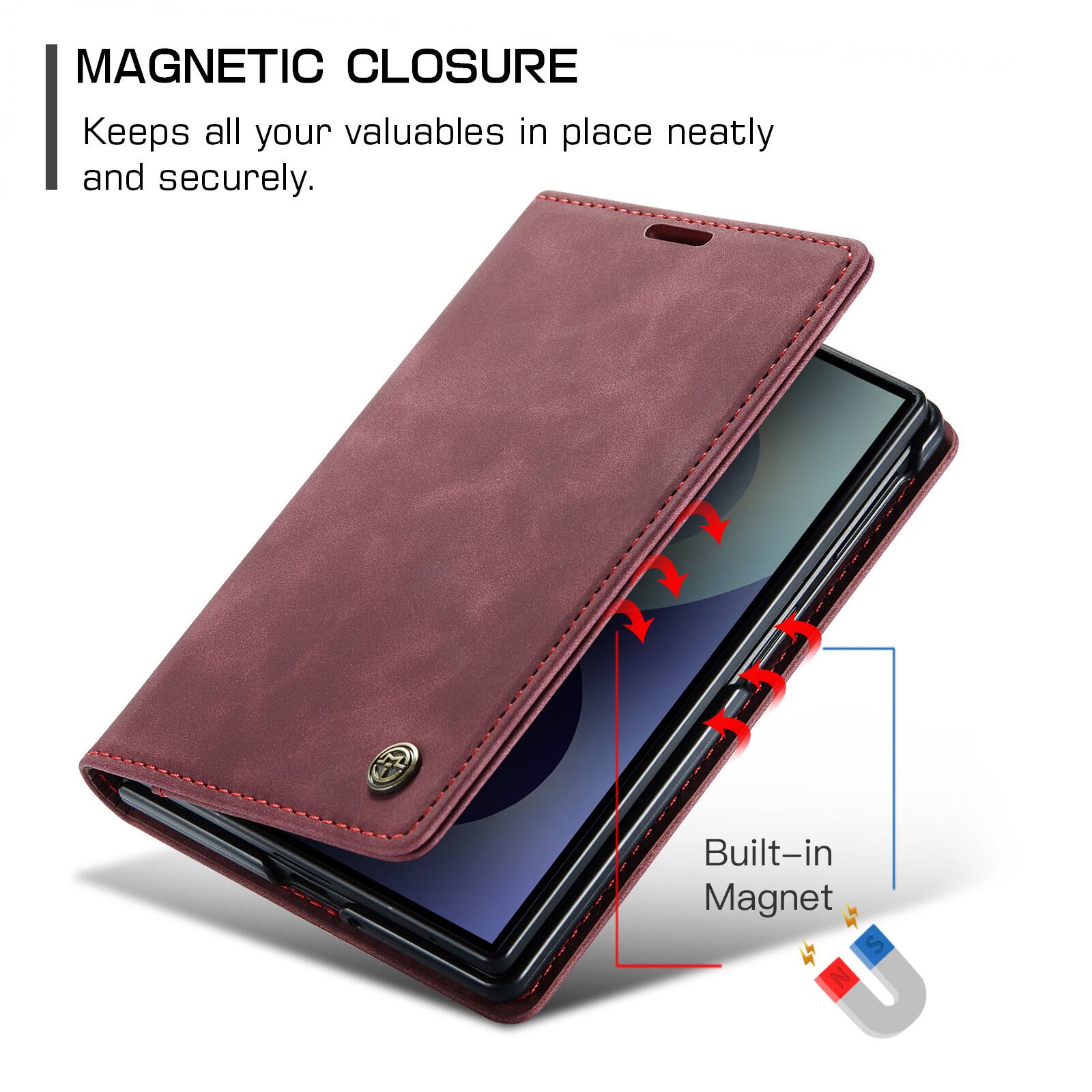 MAGNETIC CLOSURE  
Keeps all your valuables in place neatly and securely.  
Built-in Magnet