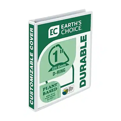 EARTH'S CHOICE
EC
CUSTOMIZABLE COVER
DURABLE
225 Sheets
D-RING
PLANT BASED
MADE FROM PLANT-BASED PLASTIC