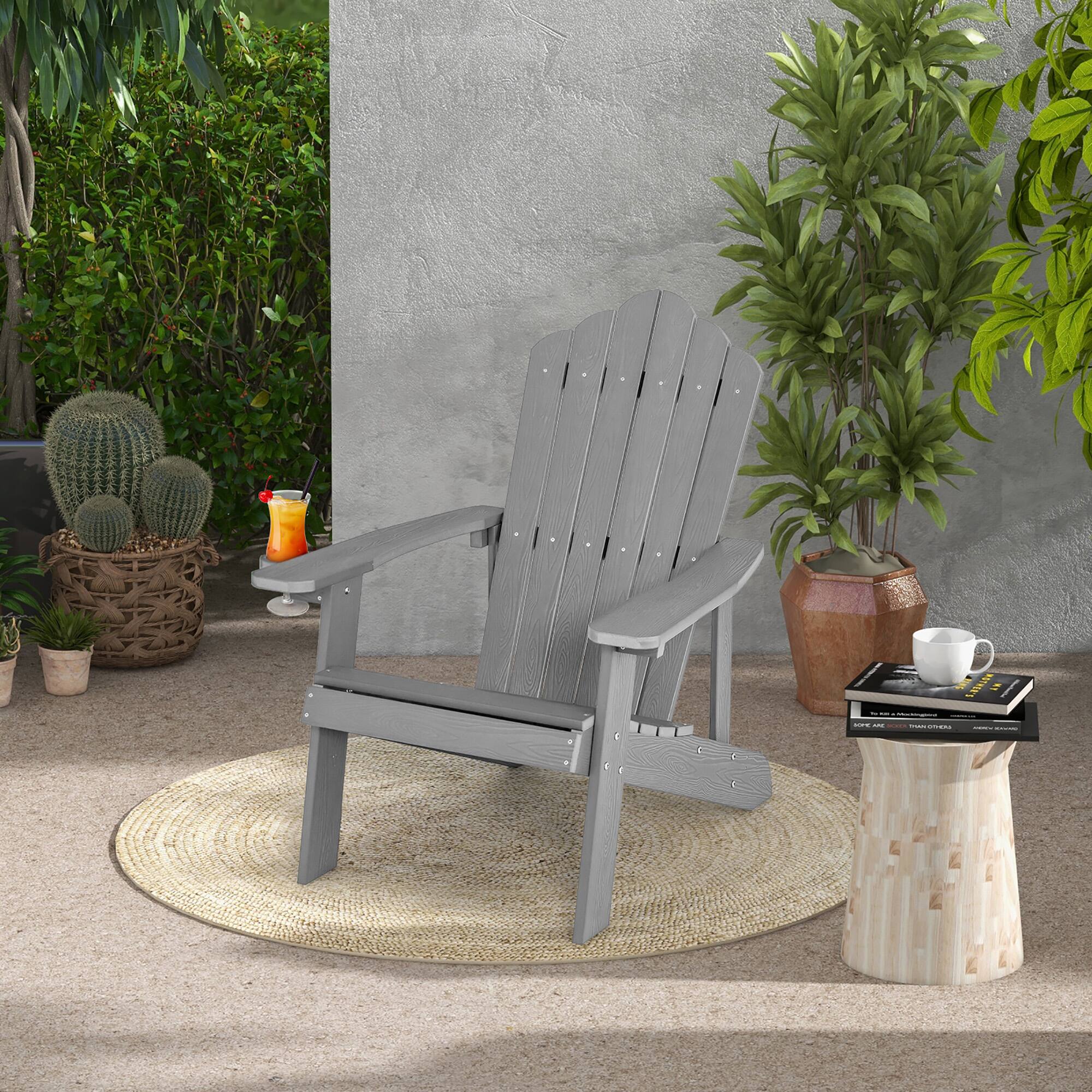Alt View 1. Costway - Costway Patio HIPS Adirondack Chair with Cup Holder Weather Resistant Outdoor 380 LBS - Light Grey.