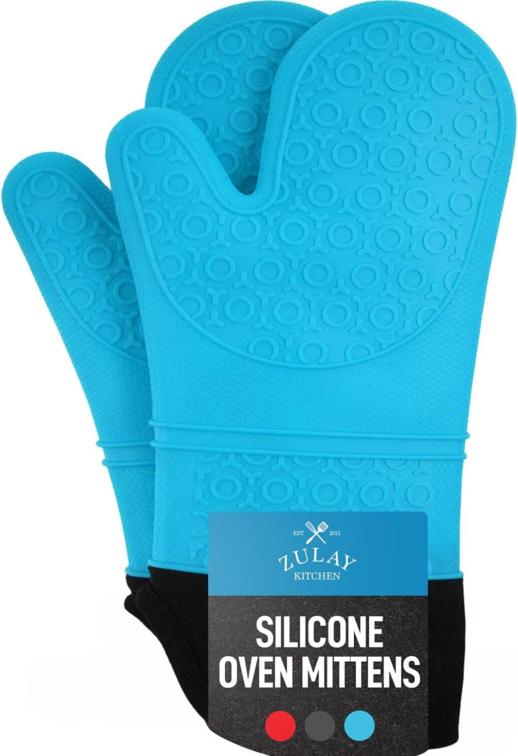 Zulay Kitchen - Silicone Oven Mitts Set of 2 - Textured Non Slip Grip Oven Mitts Heat Resistant - Light Blue
