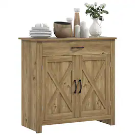 Homcom - Sideboard Cabinet with Barn Doors Kitchen Buffet Cabinet with Drawer and Adjustable Shelf Natural - Natural Wood